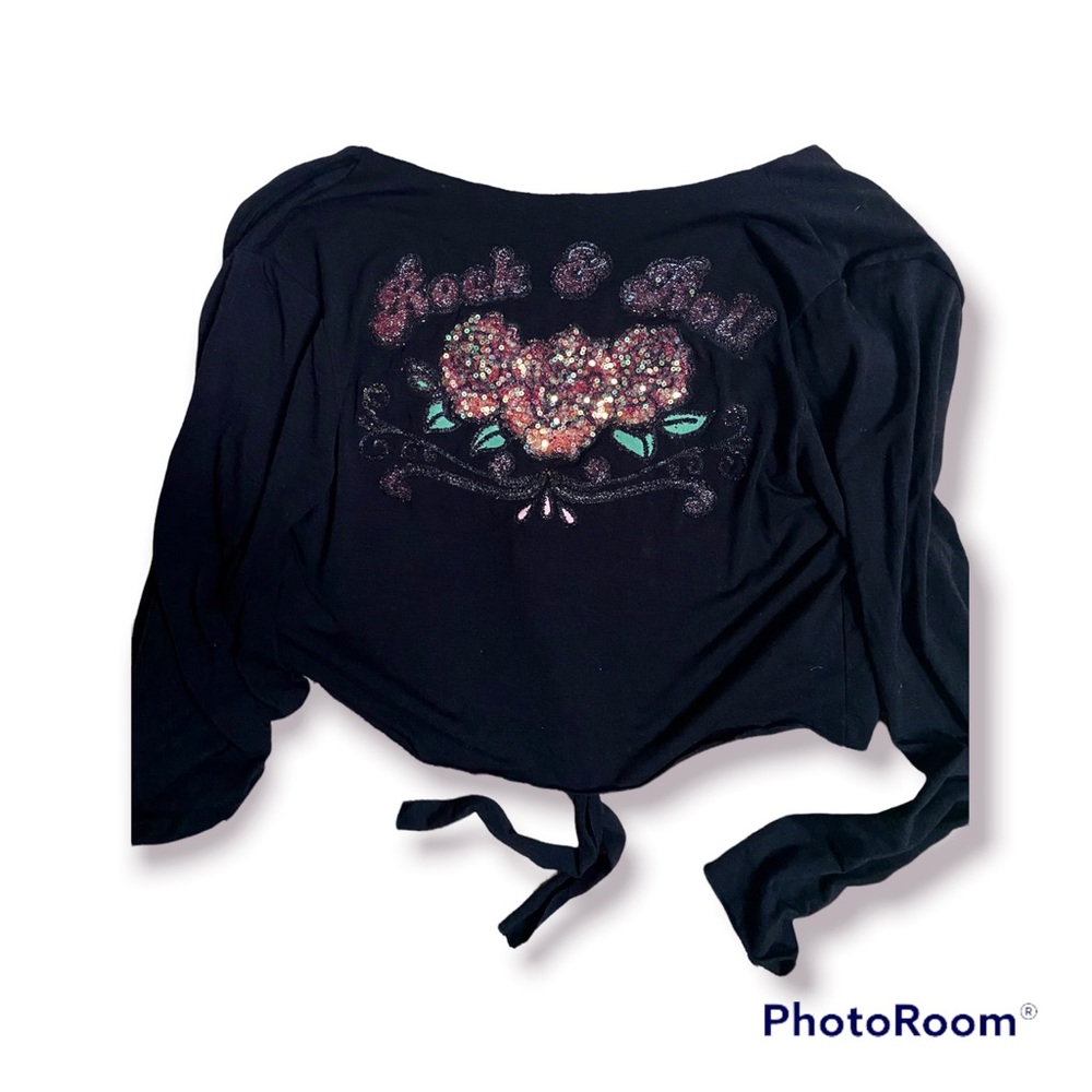 Filati Y2K Black Tie Front Crop Top Sequins Size Medium Rock & Roll